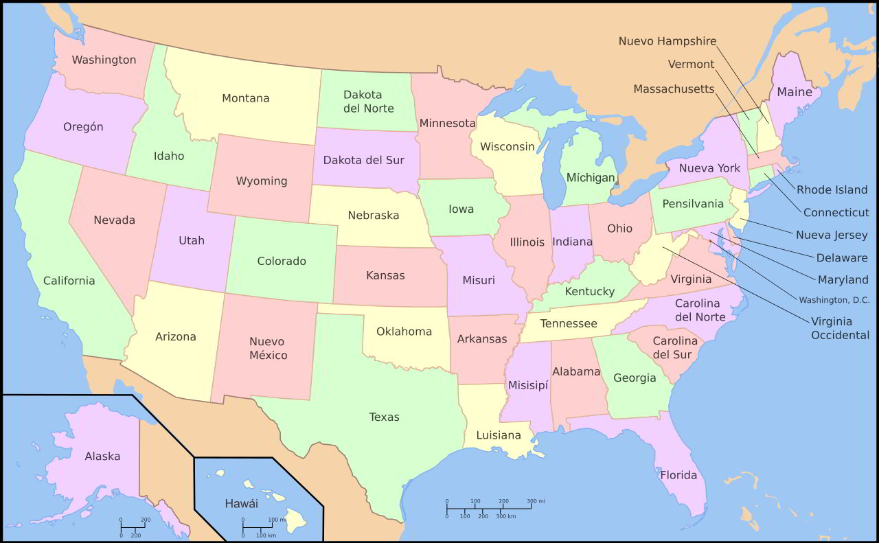 Mapa estados de Estados Unidos