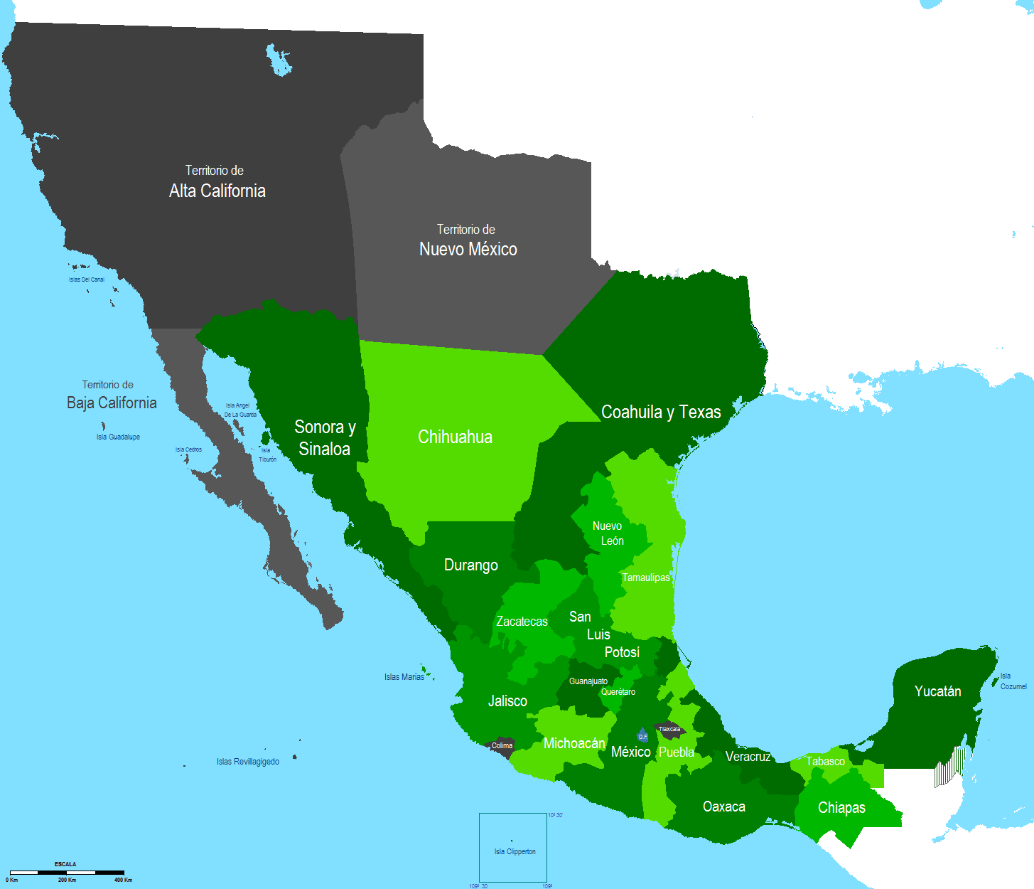 Mapa Estados de México 1825